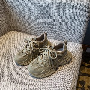 Women's Retro Dad Sneakers - Lace-Up Mesh Breathable Leather Thick-Soled Sports Leisure Shoes for Spring 2025