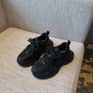 Women's Retro Dad Sneakers - Lace-Up Mesh Breathable Leather Thick-Soled Sports Leisure Shoes for Spring 2025