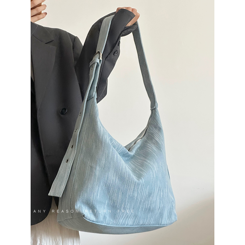 Women's Retro Denim Canvas Tote Bag - Large Capacity Commuting Shoulder & Crossbody Bag for Everyday Versatility