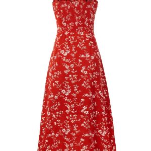 Women's Retro Floral Spaghetti Strap Dress - Waist-Cinching Long Dress for Summer Beach Vacation 2025