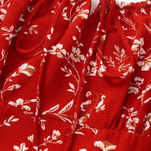 Women's Retro Floral Spaghetti Strap Dress - Waist-Cinching Long Dress for Summer Beach Vacation 2025