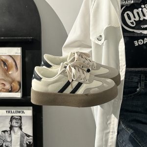 Women's Retro Hong Kong Style Board Shoes - Soft Sole, Breathable Design for Spring Summer, Trendy Niche Training Sneakers