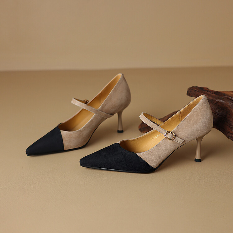 Women's Retro Patchwork High Heels - Italian-Style Soft-Soled Comfort Shoes with 7 cm Shallow Mouth Design