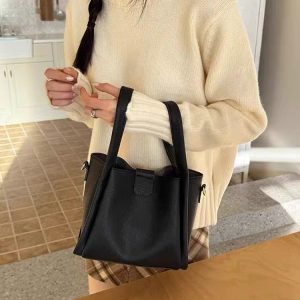 Women's Retro Textured Tote Bag 2024 | Fashionable Commuting Shoulder & Crossbody Bucket Handbag