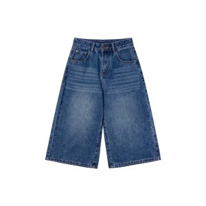 Women's Retro Wash Denim Shorts - Summer 2025 Petite Loose Straight Wide-Leg Style