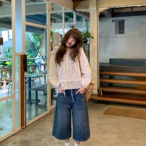 Women's Retro Wash Denim Shorts - Summer 2025 Petite Loose Straight Wide-Leg Style