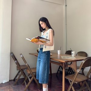 Women's Retro Wash Denim Shorts - Summer 2025 Petite Loose Straight Wide-Leg Style