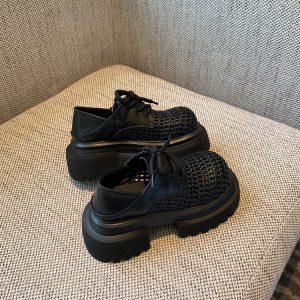 Women's Retro Woven Hollow Loafers - 2025 Summer Slip-On Thick-Soled Leather Shoes, Breathable Comfort, Stylish Casual Footwear