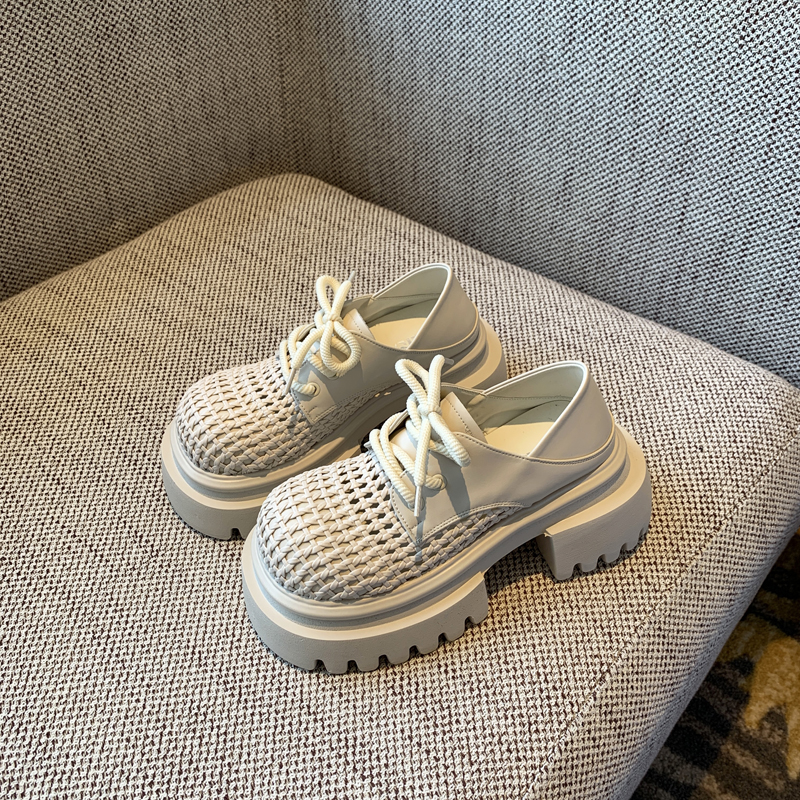 Women's Retro Woven Hollow Loafers - 2025 Summer Slip-On Thick-Soled Leather Shoes, Breathable Comfort, Stylish Casual Footwear