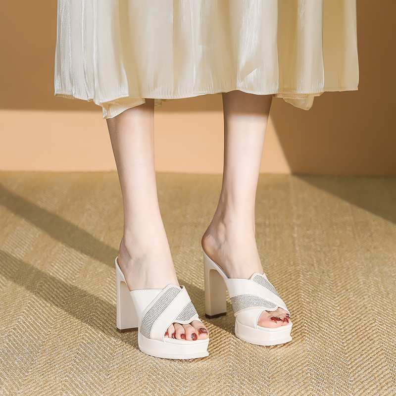 Women's Rhinestone Chunky Heels Summer Sandals, Waterproof Platform High Heels, Versatile Design for 2025 Fashion