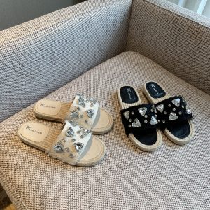 Women's Rhinestone Fisherman Sandals - Flat Woven One-Strap Slippers for Summer 2025 Outdoor Trend, Stylish and Comfortable