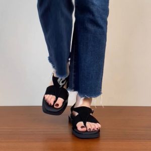 Women's Sanded Sheepskin Thong Flat Square-Toe Sandals - Versatile Open-Toe Roman Style for Summer 2025