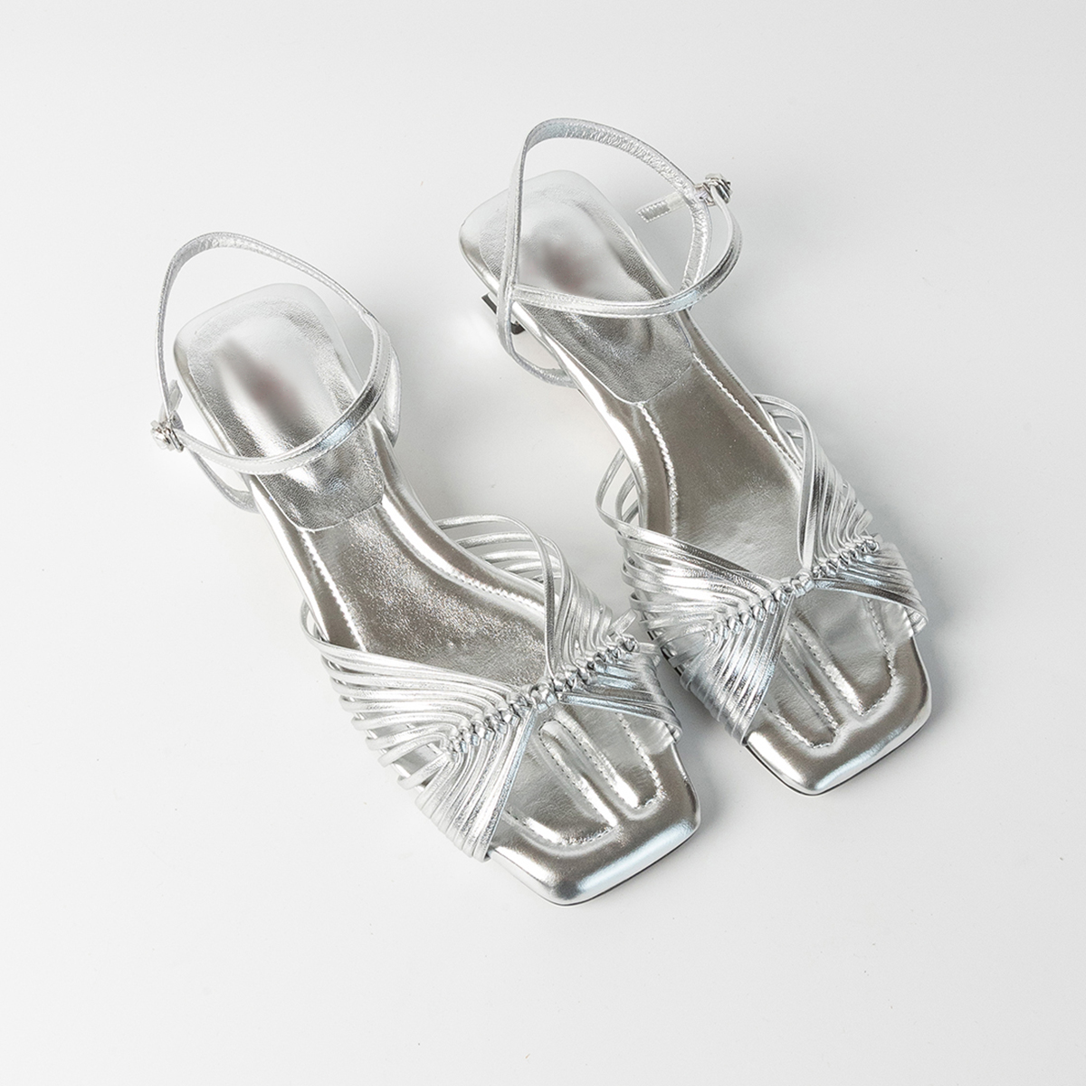 Women's Sheepskin French Woven Hollow Vacation Sandals, Low Heel One-Strap Square Toe Elegant High Heels