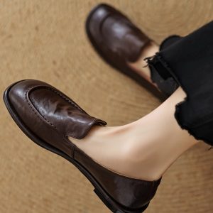 Women's Sheepskin Melard Flat Loafers - Stylish Spring/Summer 2025 Leather Shoes, Sizes 41-43, Perfect for Casual Outings