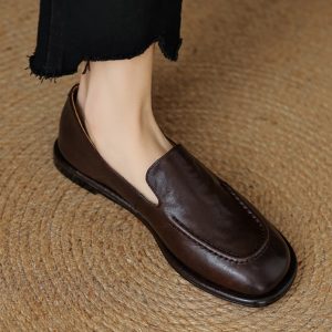 Women's Sheepskin Melard Flat Loafers - Stylish Spring/Summer 2025 Leather Shoes, Sizes 41-43, Perfect for Casual Outings