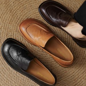 Women's Sheepskin Melard Flat Loafers - Stylish Spring/Summer 2025 Leather Shoes, Sizes 41-43, Perfect for Casual Outings