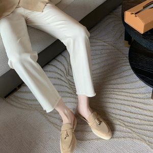Women's Sheepskin Tassel Lock Loafers - Flat Slip-On Cashmere Flats for Versatile Everyday Style