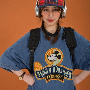 Women's Short Sleeve Denim T-Shirt with Cartoon Embroidery - Loose Fit, Round Neck, Summer Style, Vintage-Inspired