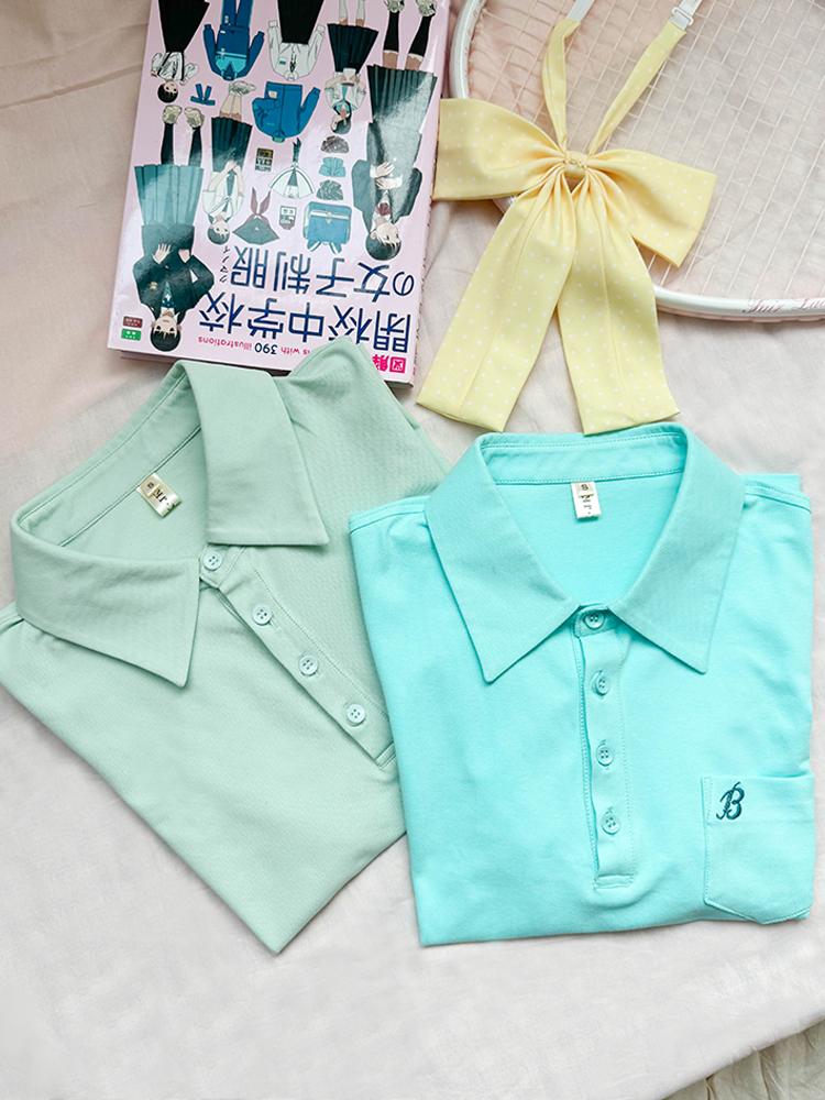 Women's Short Sleeve Embroidered Polo Shirt - Pudding Bear JK Uniform Style for Summer 2025, Cute and Trendy Fashion Women's Short Sleeve Embroidered Polo Shirt - Pudding Bear JK Uniform Style for Summer 2025, Cute and Trendy Fashion