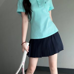 Women's Short Sleeve Embroidered Polo Shirt - Pudding Bear JK Uniform Style for Summer 2025, Cute and Trendy Fashion