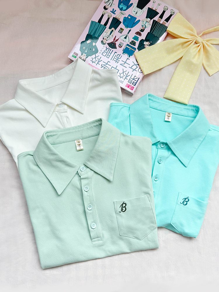 Women's Short Sleeve Embroidered Polo Shirt - Pudding Bear JK Uniform Style for Summer 2025, Cute and Trendy Fashion Women's Short Sleeve Embroidered Polo Shirt - Pudding Bear JK Uniform Style for Summer 2025, Cute and Trendy Fashion