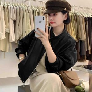 Women's Short White Leather Motorcycle Jacket - Trendy 2024 Spring Autumn Style for Petite Figures