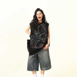 Women's Sleeveless Graffiti Letter Tank Top - American Street Style Summer Loose Vest, Versatile Outerwear