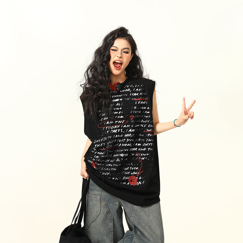 Women's Sleeveless Graffiti Letter Tank Top - American Street Style Summer Loose Vest, Versatile Outerwear