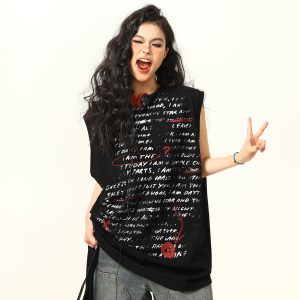 Women's Sleeveless Graffiti Letter Tank Top - American Street Style Summer Loose Vest, Versatile Outerwear