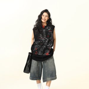 Women's Sleeveless Graffiti Letter Tank Top - American Street Style Summer Loose Vest, Versatile Outerwear