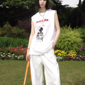 Women's Sleeveless High Street T-Shirt - American Style Cotton Vest for Summer Hip Hop, College Couple Top, Casual Fashion