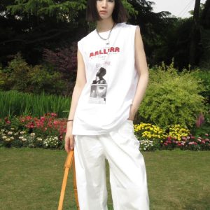 Women's Sleeveless High Street T-Shirt - American Style Cotton Vest for Summer Hip Hop, College Couple Top, Casual Fashion