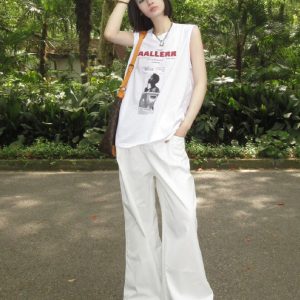 Women's Sleeveless High Street T-Shirt - American Style Cotton Vest for Summer Hip Hop, College Couple Top, Casual Fashion