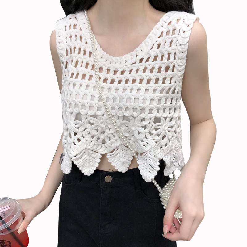 Women's Sleeveless Lace Crop Top - Retro Knitted Hollow-Out Design with Sexy Crochet Details, Perfect for Y2K and Summer Style Women's Sleeveless Lace Crop Top - Retro Knitted Hollow-Out Design with Sexy Crochet Details, Perfect for Y2K and Summer Style