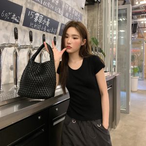 Women’s Slim-Fit Pure Cotton Short Sleeve T-Shirt - Summer 2025 Niche Design, Casual Style Top