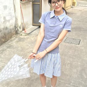 Women's Slim Fit Striped Polo Collar Short Sleeve T-Shirt, American Style Two-Piece Design, Summer Fashion Essential