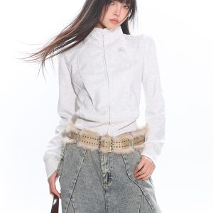 Women's Slim Fit Zipper Stand Collar Sweatshirt Jacket - Lazy Casual Long Sleeve Top for Early Spring Style