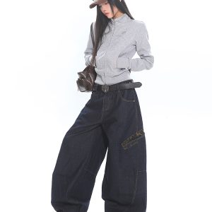 Women's Slim Fit Zipper Stand Collar Sweatshirt Jacket - Lazy Casual Long Sleeve Top for Early Spring Style