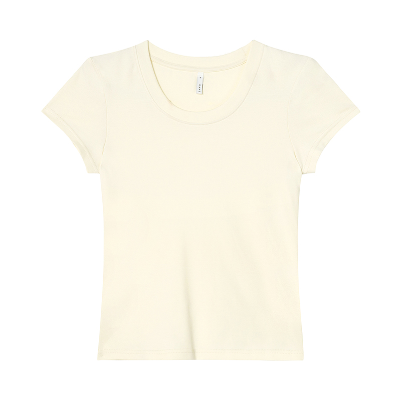 Women's Slim Solid Color U-Neck Short Sleeve T-Shirt - Flattering Basic Top for Summer 2025, Casual Chic Style