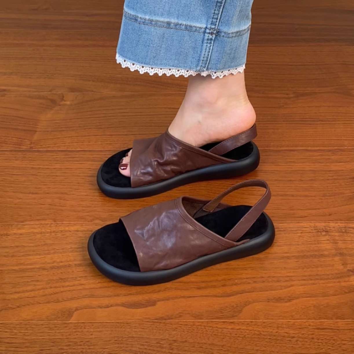 Women's Soft Comfortable Flat Open-Toe Sandals in Top Layer Cowhide - 2025 Summer Casual Footwear Women's Soft Comfortable Flat Open-Toe Sandals in Top Layer Cowhide - 2025 Summer Casual Footwear