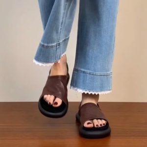 Women's Soft Comfortable Flat Open-Toe Sandals in Top Layer Cowhide - 2025 Summer Casual Footwear