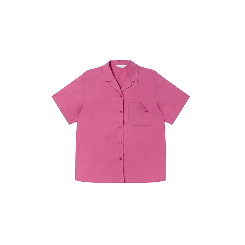 Women's Solid Color Striped Shirt with Folded Corner Pocket, Loose Cuban Collar, Summer 2025 Casual Style Women's Solid Color Striped Shirt with Folded Corner Pocket, Loose Cuban Collar, Summer 2025 Casual Style