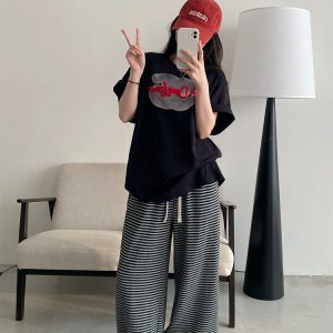 Women’s Spring Summer Short Sleeve T-Shirt - Cold Brew Inspired Two-Color Printed Embroidered Design