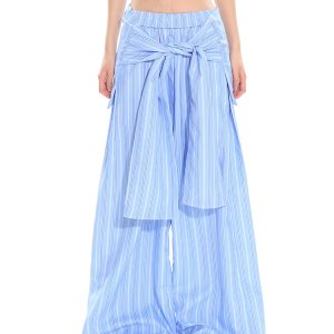 Women's Spring Summer Striped Tie Fake Shirt Casual Wide-Leg Pants - Floor-Length Loose Fit for Commuter Style