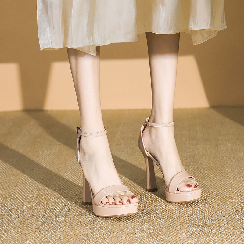 Women's Square Toe One-Strap High Heels - 11CM Chunky Platform Sandals for Summer 2025 - Waterproof Super High Heels