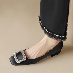 Women's Square-Toed Mid-Heel Chunky Heel Shoes with Square Buckle - Italian Corso Venezia Inspired Soft Sole Footwear