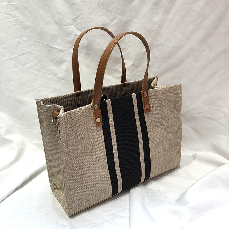 Women's Striped Canvas Briefcase Handheld Crossbody Bag, Minimalist Large Capacity Professional Style for Students and Work Women's Striped Canvas Briefcase Handheld Crossbody Bag, Minimalist Large Capacity Professional Style for Students and Work