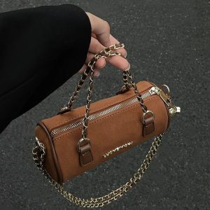 Women's Suede Handheld Round Tube Bag - Summer 2023 Niche Design Underarm Chain Crossbody Bag with High-Quality Texture