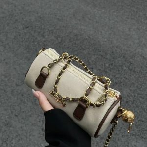Women's Suede Handheld Round Tube Bag - Summer 2023 Niche Design Underarm Chain Crossbody Bag with High-Quality Texture