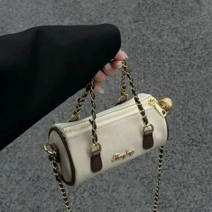 Women's Suede Handheld Round Tube Bag - Summer 2023 Niche Design Underarm Chain Crossbody Bag with High-Quality Texture